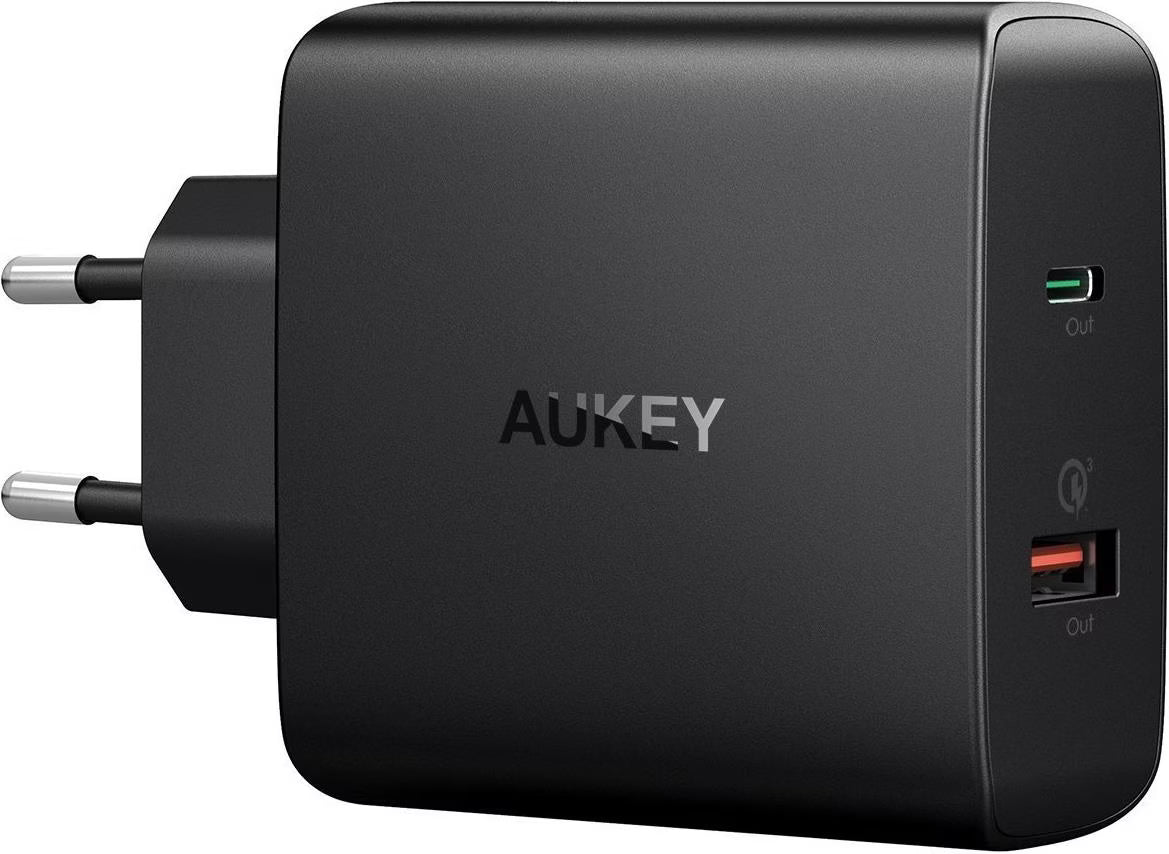 Chargeur mural AUKEY PA-Y11 48W USB-C PD USB-A Quick Charge 3.0 noir — Connecto.ma Maroc